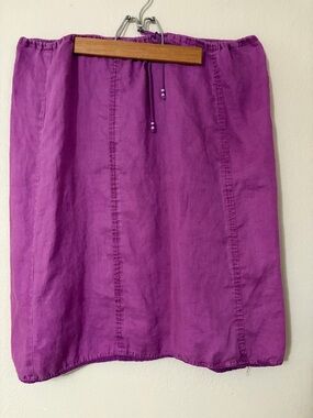 Ann Taylor LOFT Linen Midi Skirt Drawstring Waist Pockets Panel Stitch sz 10